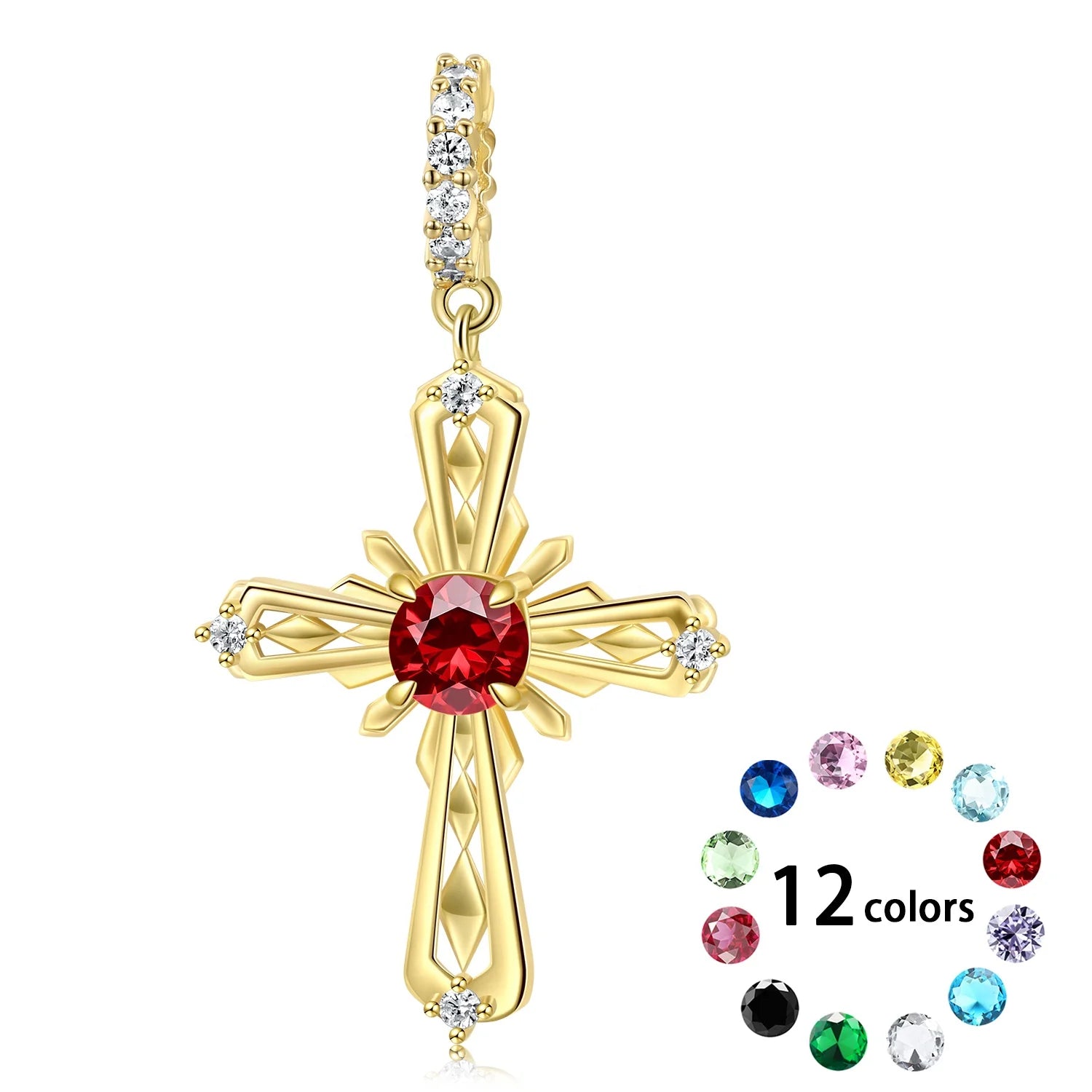 Vintage Cross Pendant Authentic 925 Sterling Silver Birthstone Zirconia Charm Beads for Women Bracelet Necklace Jewelry