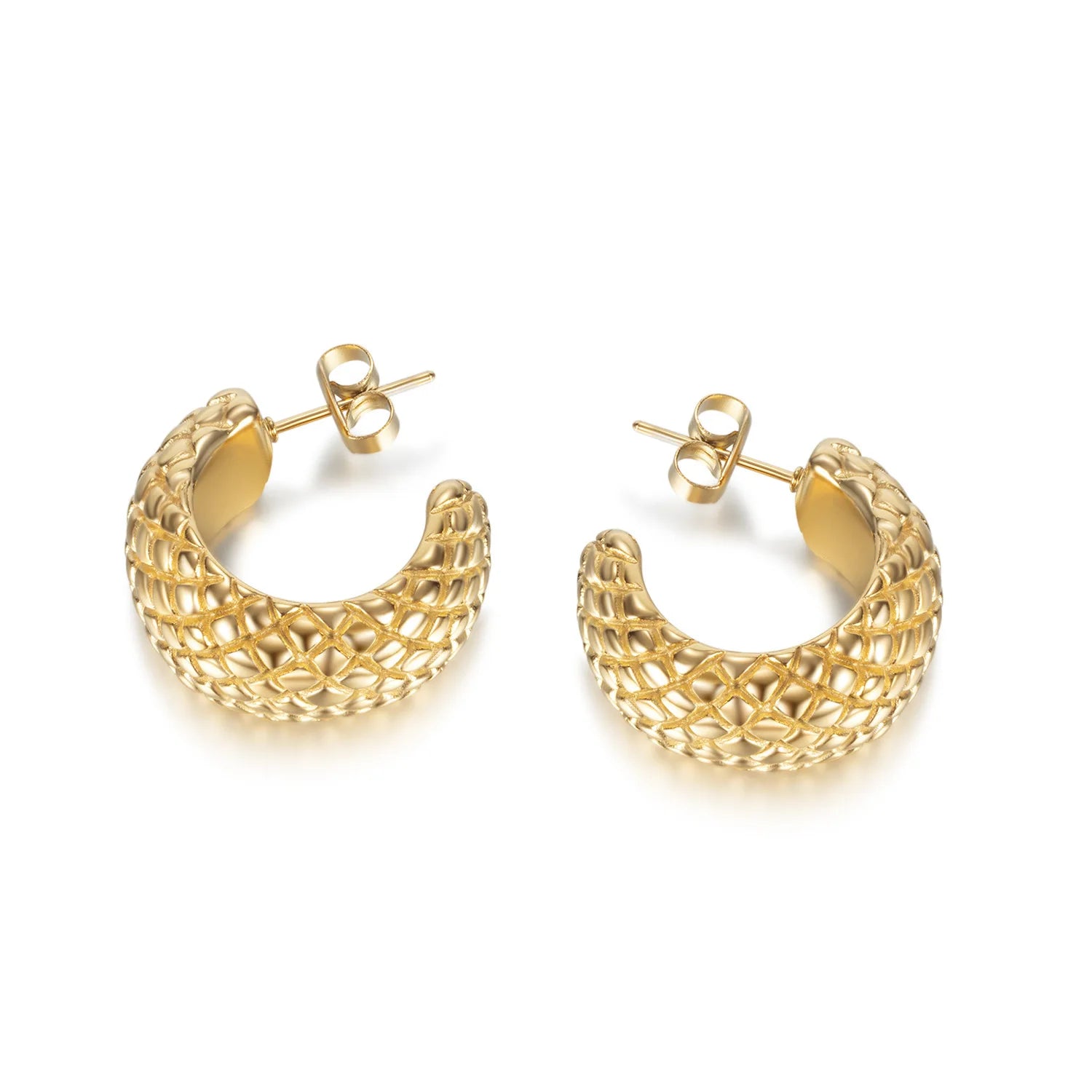 Vintage Chunky 18K Gold Plated Stainless Steel Statement C Hoop Earrings for Women Jewelry