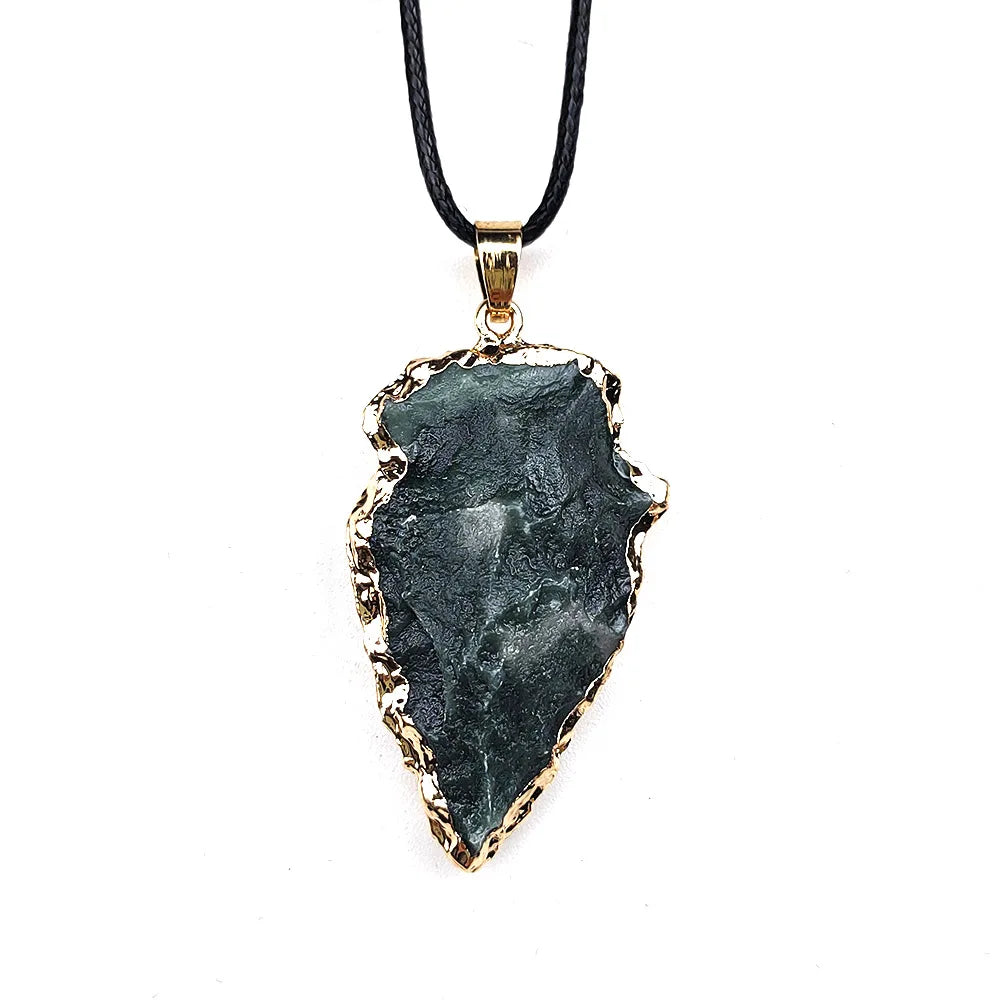 Diy Wholesale Stone Indian Agate Arrowhead Gold Electroplated Edge Pendant Charm Pendant Stone Pendants