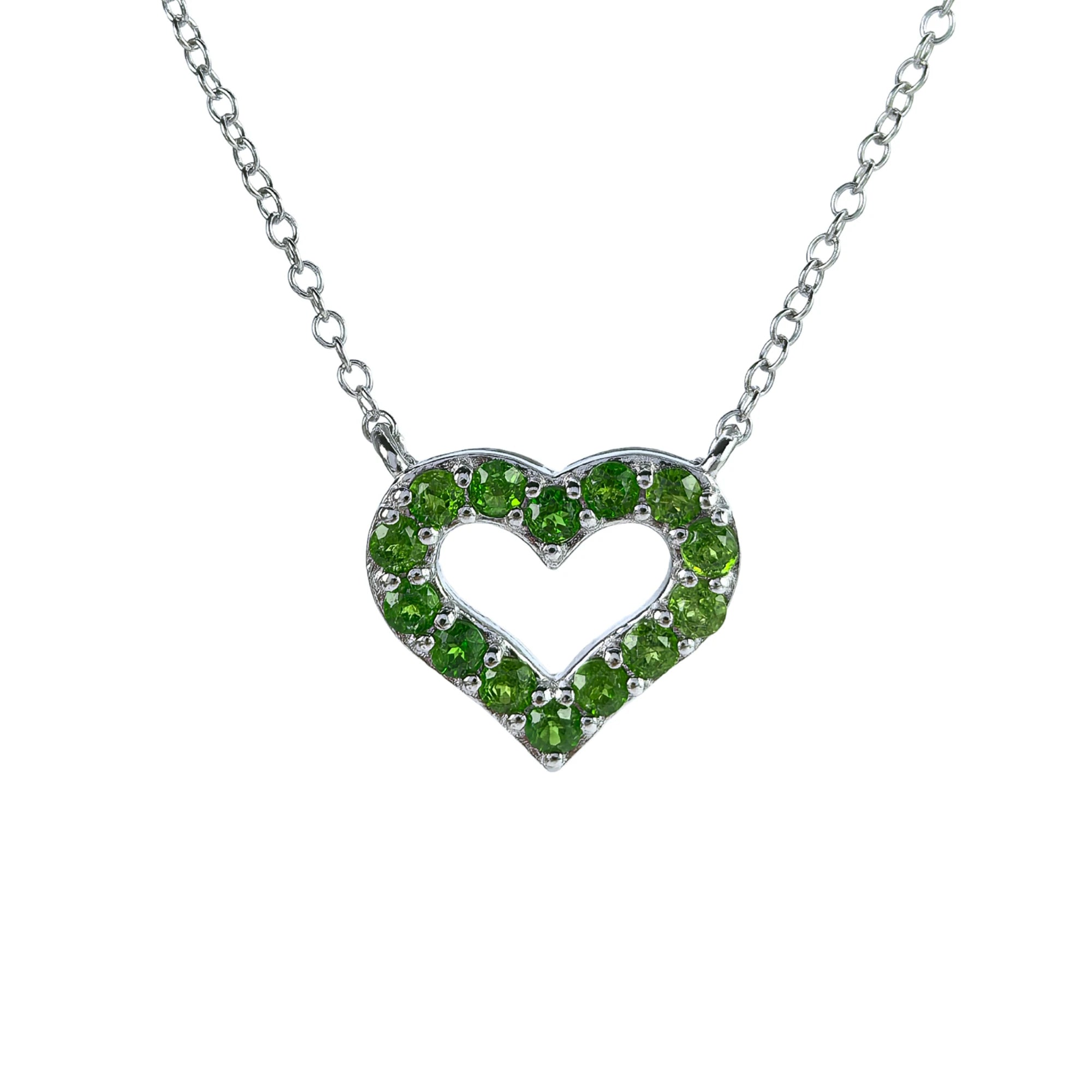 Exquisite Rhodium Plated 925 Silver Jewelry Natural Diopside Heart Necklace for Women Daily Wear