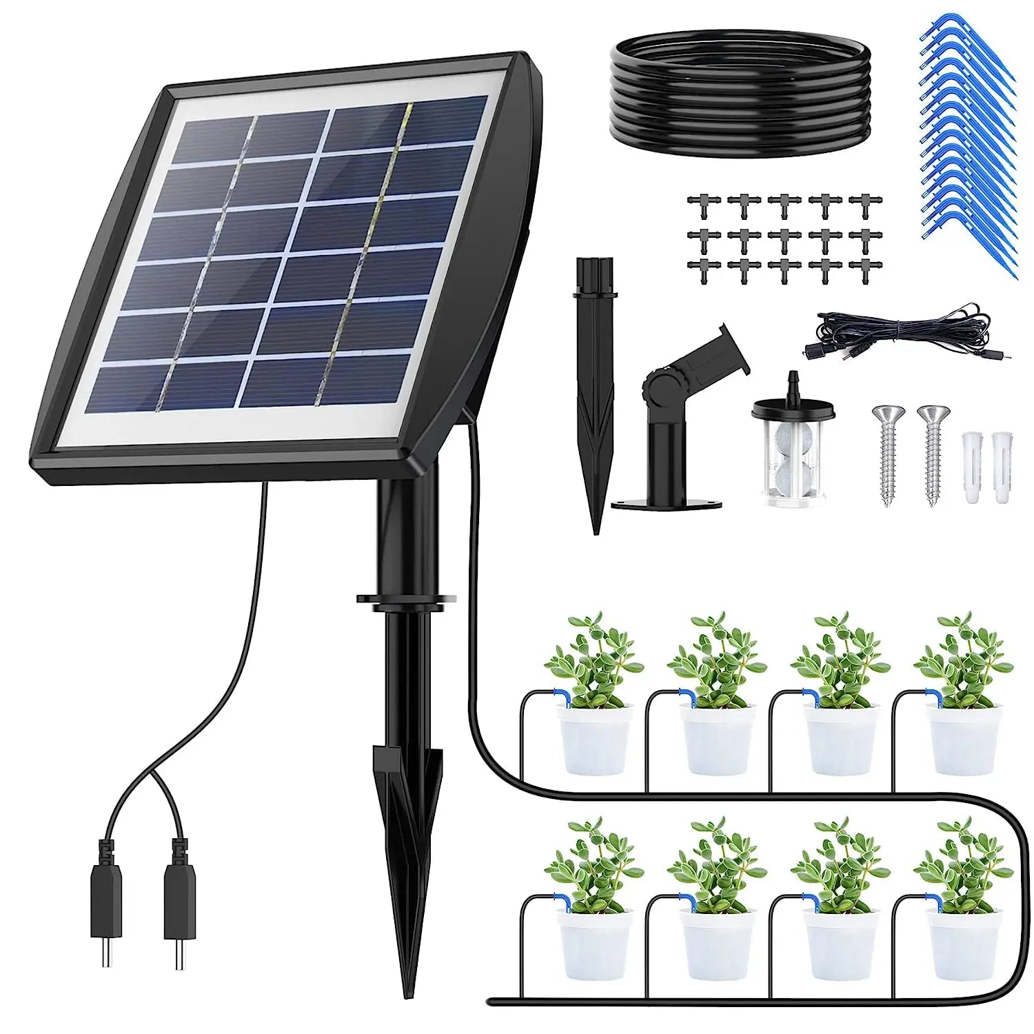2023 Solar Auto Drip Irrigation Kit System Built-in 2000 MAh Battery & Weatherproof Solar Panel Solar Automatic Watering Garden