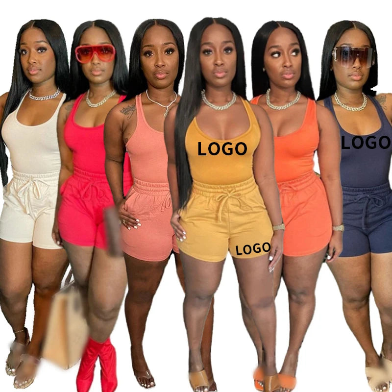 Shorts Set Women Two Piece Set Printing Women Clothing 2026 Solid Crop Top Custom logo Ladies Biker Shorts 2 Piece Shorts Set