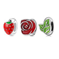 Real 925 Sterling Silver Pineapple/Strawberry/plant/bow Enamel Spacer Stopper Beads Charms for Bracelets DIY Jewelry Making