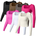 OQQ Customized Square Neck Long Sleeve Clothes Gym Bra for Women Seamless Yoga Gym Crop Top