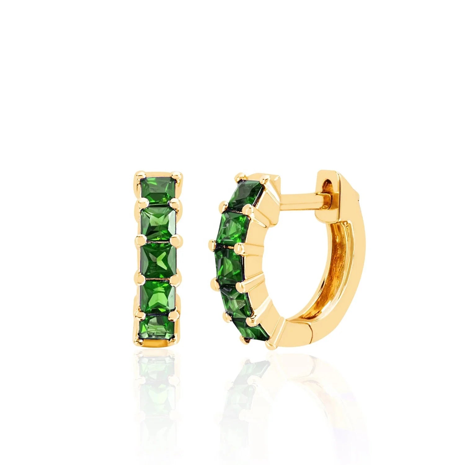 LOZRUNVE Multi Colored CZ Princess Cut Square Emerald Huggie Hoop Earring S925 Sterling Silver