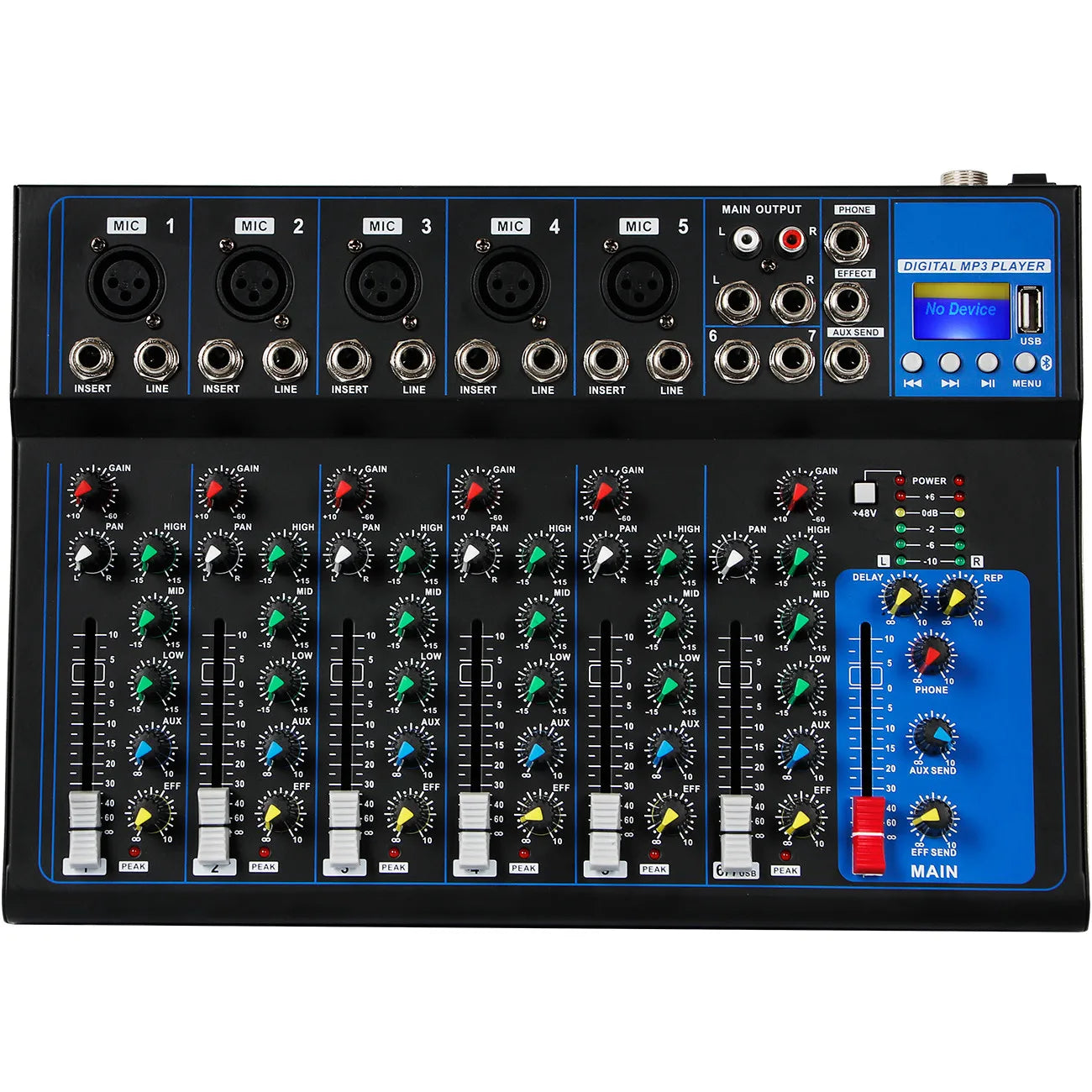 Biner HT7 Professional Audio Mixer Portable USB Interface  Digital MP3 Playback 7 Channels DJ Mixing Console for Performance