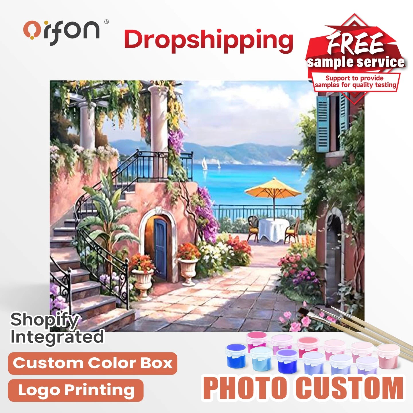 Orfon Factory Direct Drop Shipping Paint by Numbers Kits - Charming Coastal Patio Art for Adult DIY Home Decor Wholesale