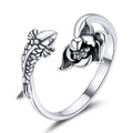 HOT 925 Sterling Silver Natural Koi Lotus Open Ring for Women Adjustable Jewelry Statement Anniversary Gift BSR201