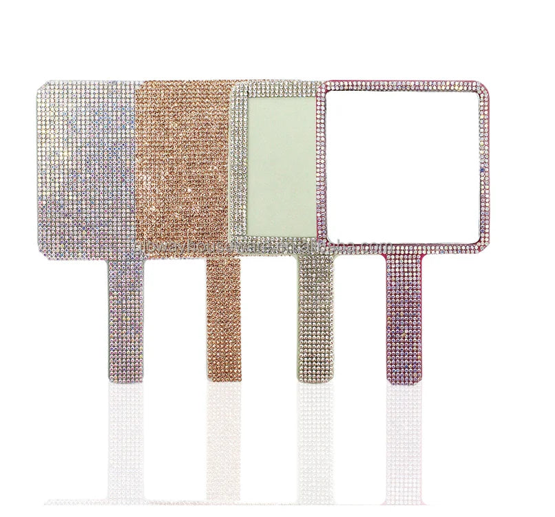 Private Label Rhinestone Mirrors Diamond Glitter Bling Pocket Handheld Silver Finish Custom Logo Personalized Cosmetic Mirror