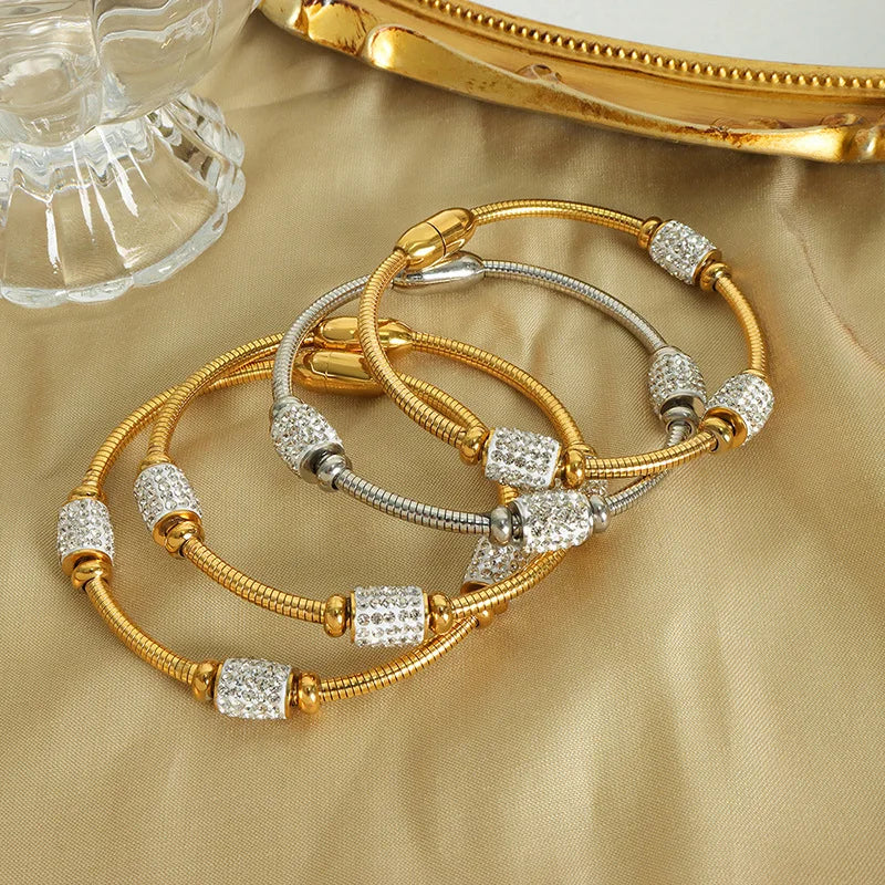 Fashion 18k Gold Plated Stainless Steel Bracelet Cube Crystal CZ Diamond Butterfly Men's and Women's Bracelet