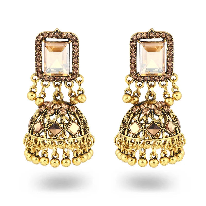 Retro Indian Ethnic Gold Color Carved Round Earring Classic Ethnic Water Drop for Women Wedding Jewelry