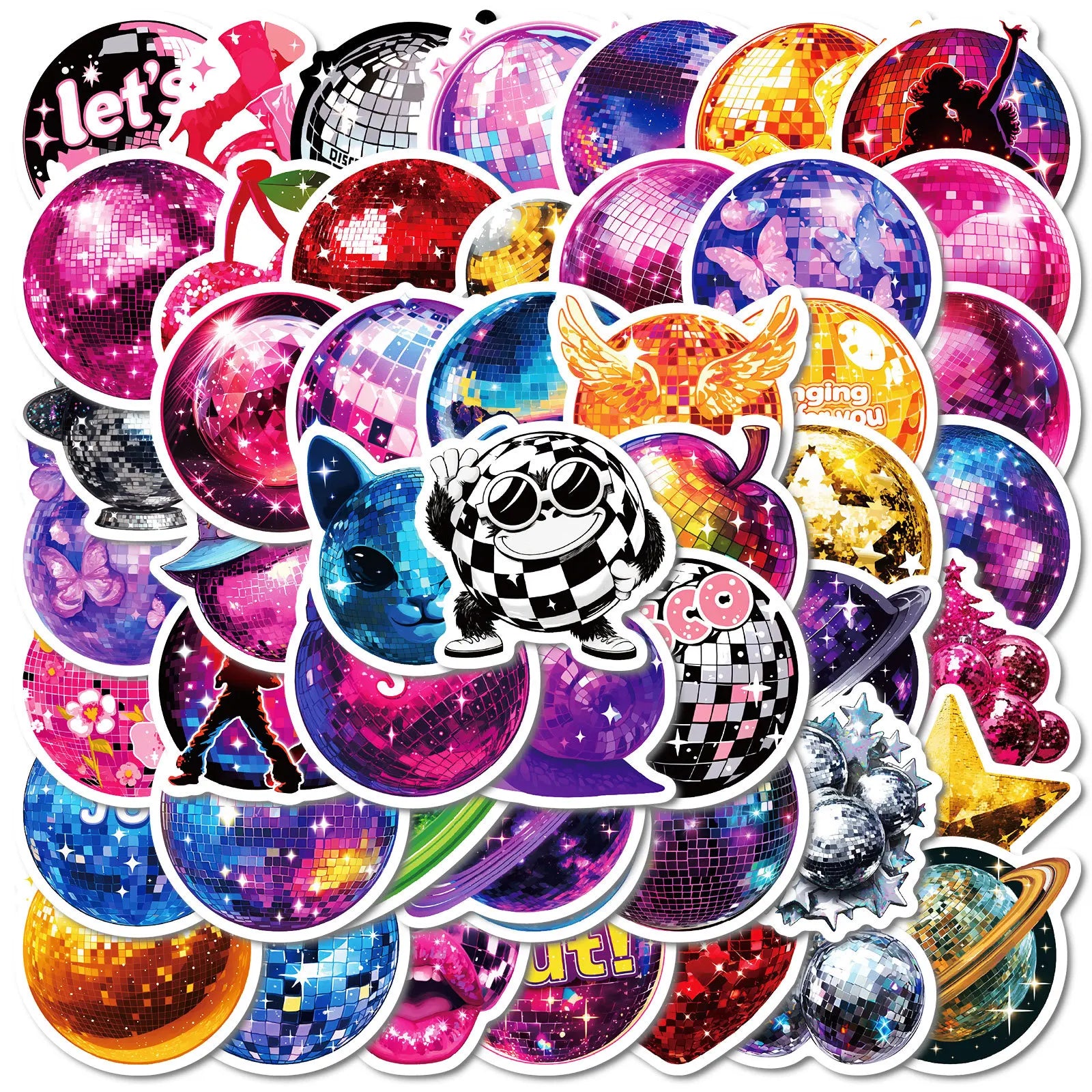 50Pcs Creative Disco Ball Fashion Graffiti Stickers for Girl Wall Bottle Decor Colorful Party Gift Sticker
