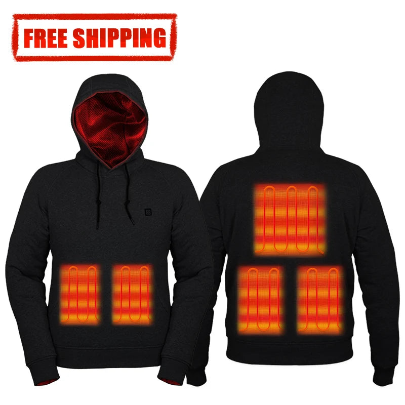 Free Shipping Usb Heated Hoodie Five Zone Heating Hoodie Long Sleeves Electric Heated Hoodie Coat for Men Women