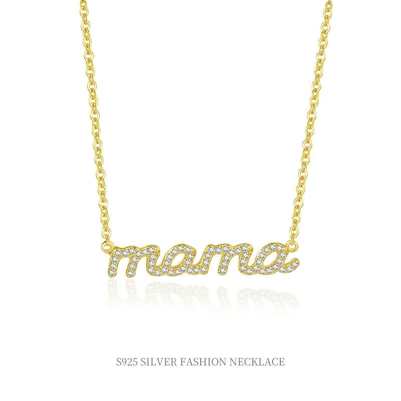 Fashion Jewelry 925 Sterling Silver Mama Mom Zircon Necklace Mum Gold Plated Necklaces for Women Mother's Day