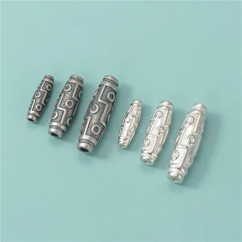 Vintage Carved Tube Beads 925 Sterling Silver Big Barrel Spacer Beads Jewelry Men Accessories