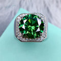 Classic Silver 925 Original 10 Carat Brilliant Cut Diamond Test Past Sparkling Green Moissanite Ring for Men Party Fine Jewelry