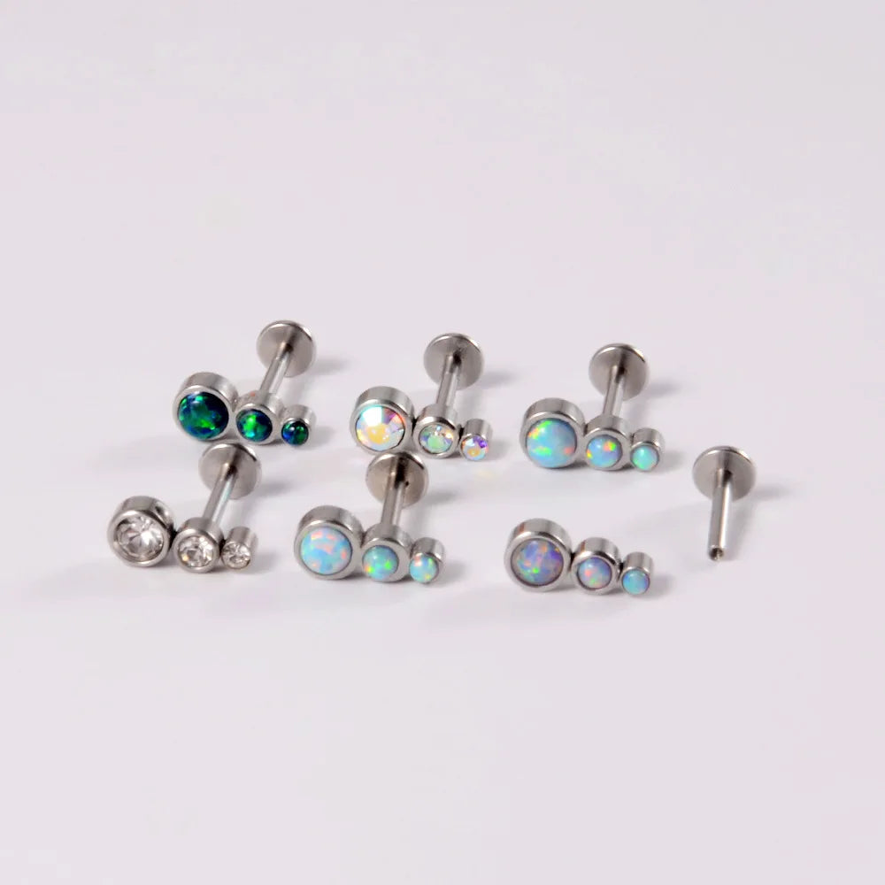 16G Flatback Tragus Conch Helix Labret Piercing Jewelry Stainless Steel Opal Stud Earrings