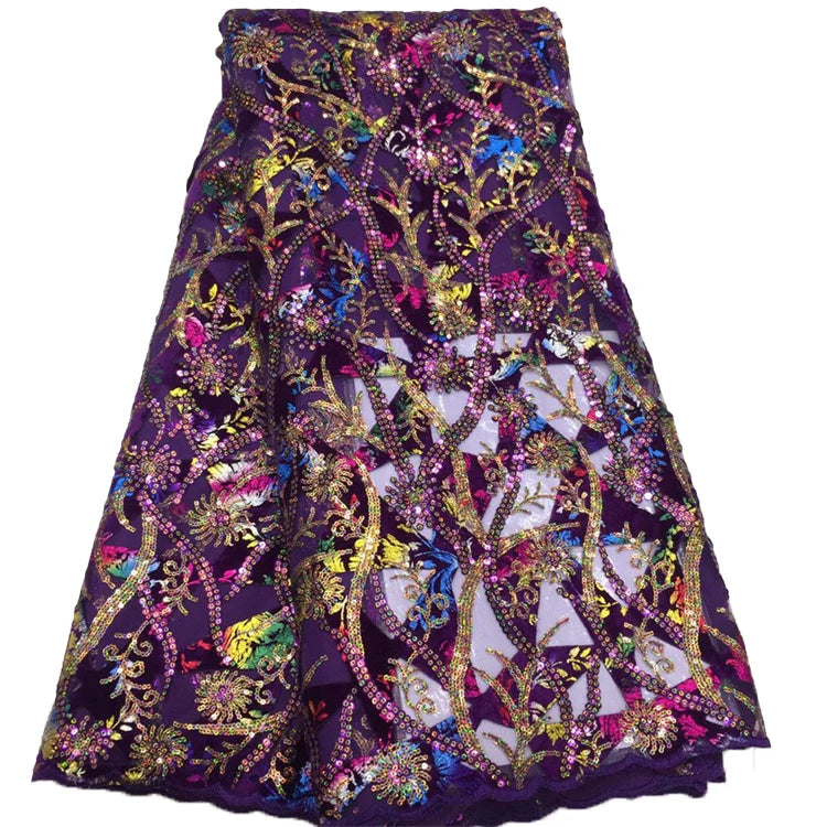Multi Color Laser Sequin Embroidered Velvet Mesh Fabric With Sequins Velvet Lace Fabric