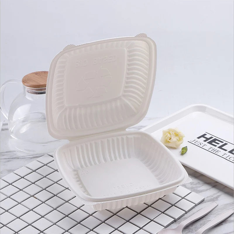 Compostible Food Tray Biodegradable Corn Starch Disposable Lunch Box White
