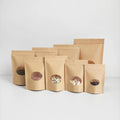 Recyclable Food Grade Stand up Ziplock Brown Kraft Paper Pouch Bags With Clear Oval Round Window
