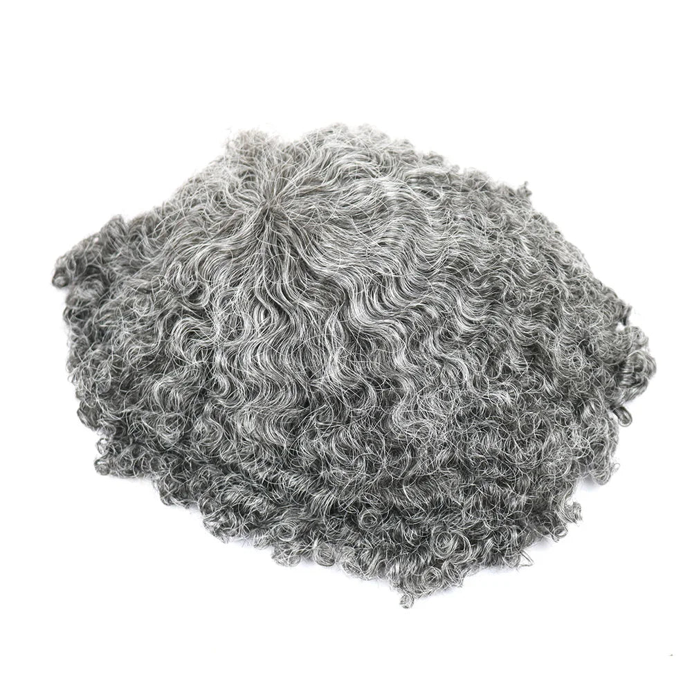 Afro Toupee 6MM Weave Hair Unit Black Mens Curly Toupee 100% Human Hair Replacement System Full Skin Toupee