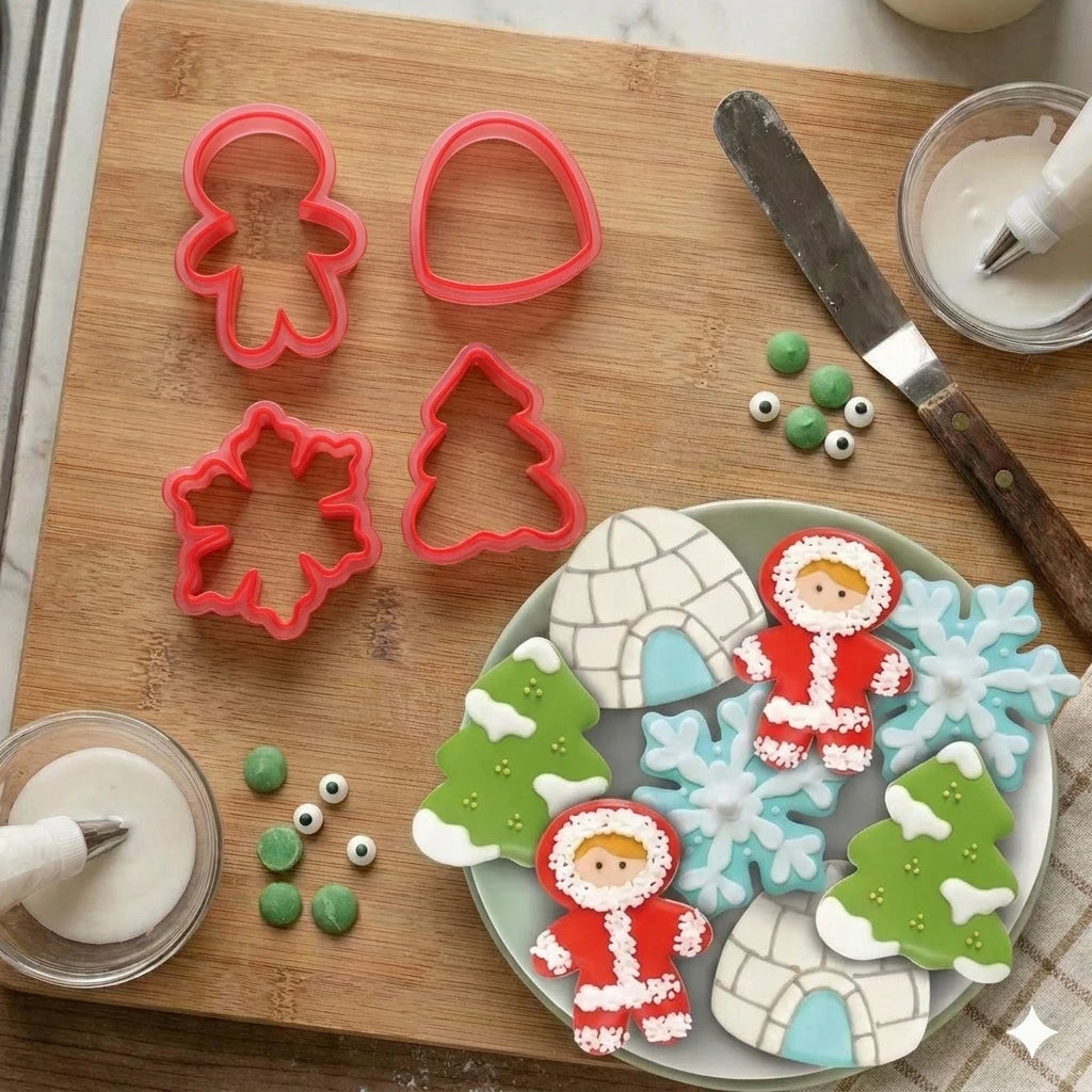 Plastic Winter Biscuit Fondant Dough Cutter Mold and Cookie Cutter With Template Stencil Set