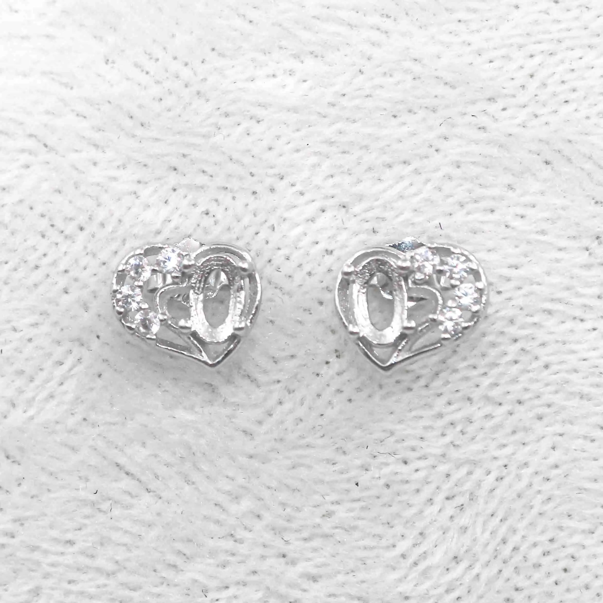Sterling Silver 3*5mm Semi Mount Stud Earrings Empty Support Blank Claws Setting S925 Mountain Base Without Stone for DIY Inlay