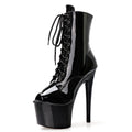 17cm Open Toe Lace up Black Shiny Ankle Boots Gothic Shoes High Heels Exotic Strip Pole Dance Women's Big Size Catwalk Nightclub