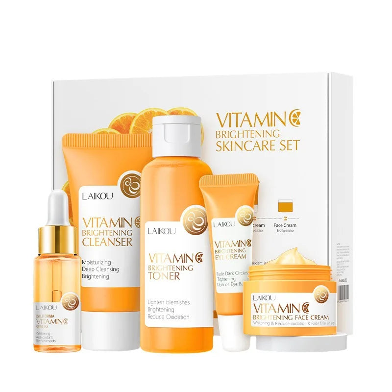 LAIKOU Vitamin C Series Skin Care Product Set 5 Pieces Set Cleansing Brightening Water Essence Liquid Eye Cream Essence Cream