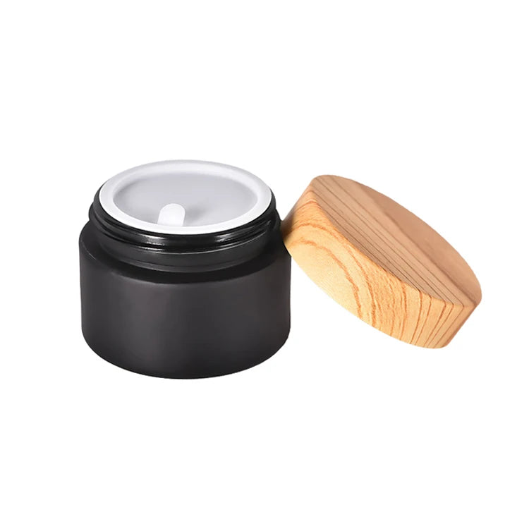 Hot Sale Cosmetic Packaging 5g 10g 15g 20g 50ml Empty Round Matte Black Glass Skin Care Cream Jar with Plastic Lid