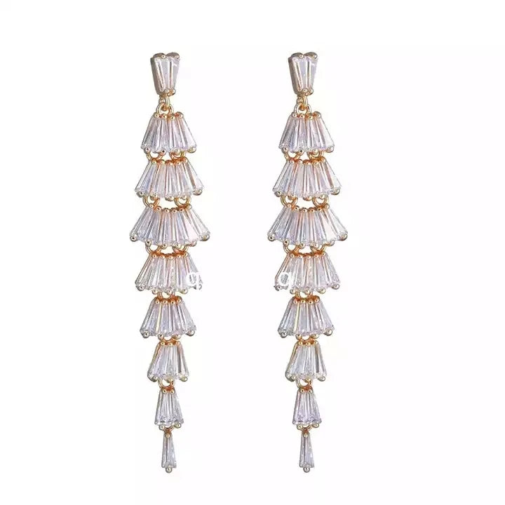 SC High Quality Luxury CZ Micro Paved Crystal Long Tassel Dangle Earrings Cubic Zircon Drop Earrings for Women Party Jewelry