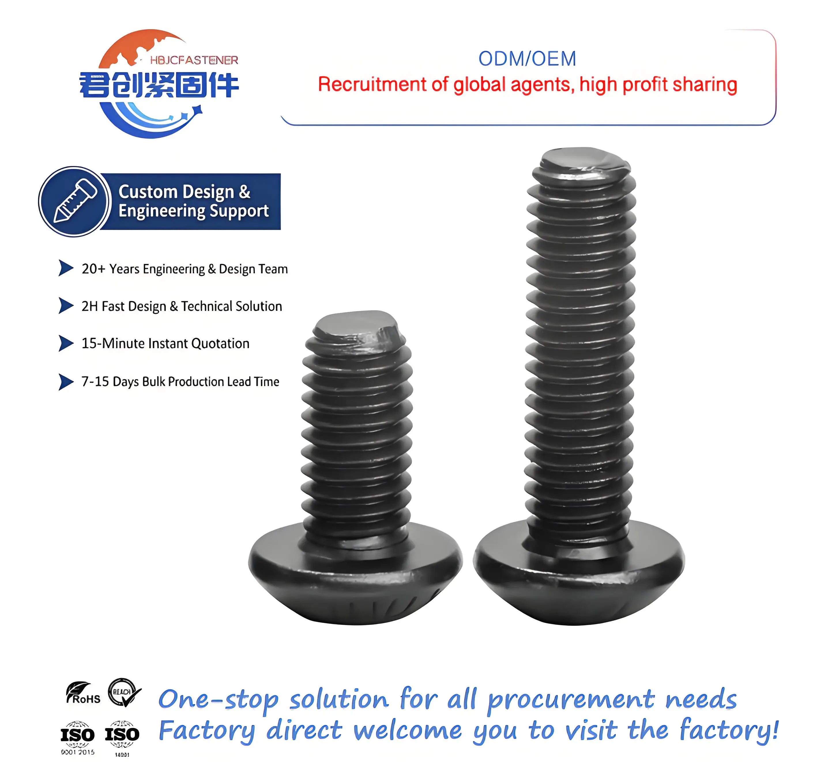 Industrial Galvanized Zinc M12 35 12.9 Half Round/Hexagonal/Mushroom Head Cap Bolt Carbon Stainless Steel Factory Price