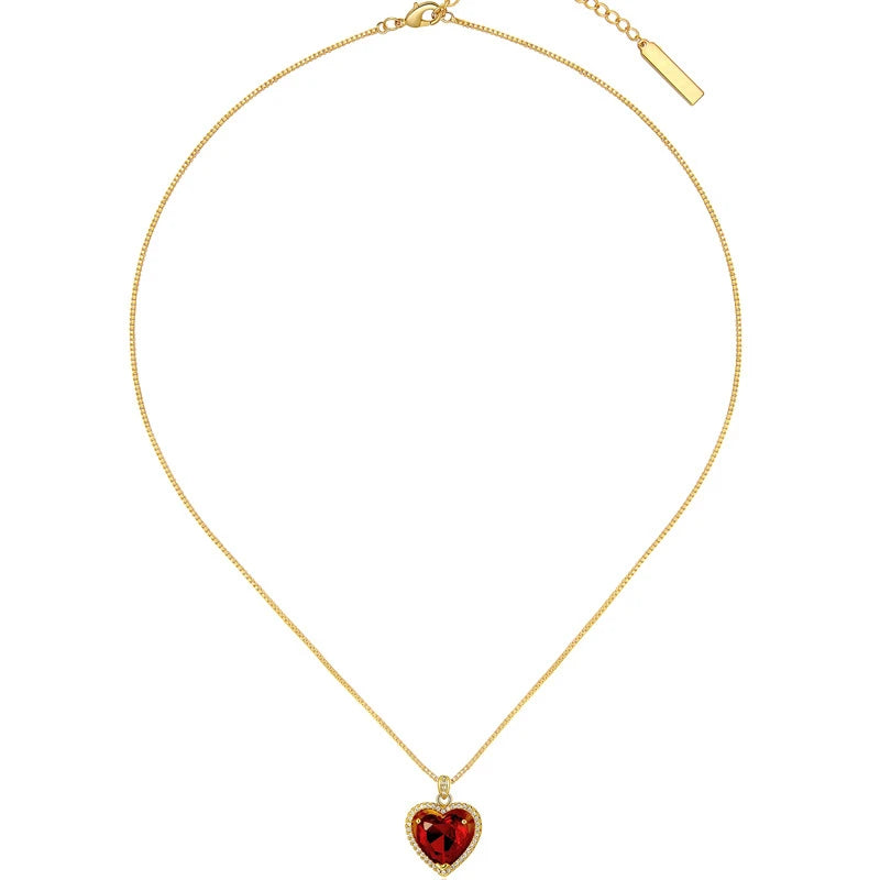 Fashion 18k Gold Plated Jewelry Red Ruby Heart Shaped Choker Necklace Women Wholesale