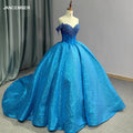 Lake Blue Sweetheart Off the Shoulder Quinceanera Dresses Pearl Diamond Lace Corset for Sweet 15 Girls Party Dress 6628