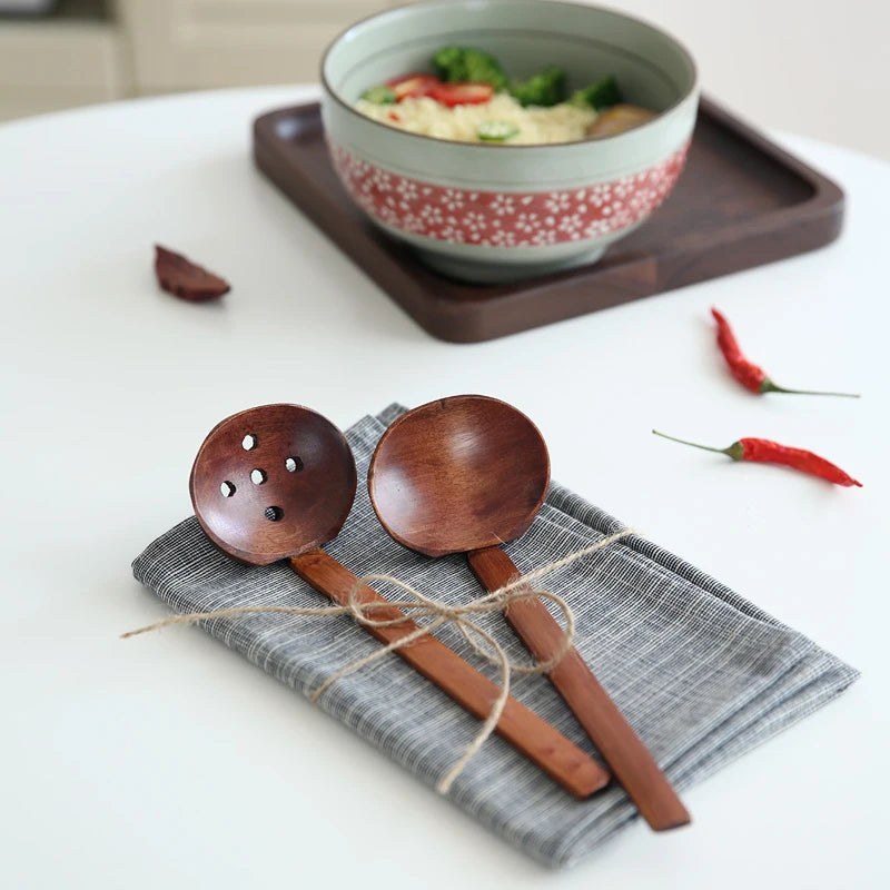 Creative Wood Soup Service Ladle Long Handle Table Spoon Hot Pot Ramen Slotted Spoons Colander Home Kitchen Restaurant Tableware