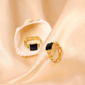Minos Fine Jewelry Men Women Rings Stainless Steel 18K Gold Chain Hollow Ring Waterproof Square Black Enamel Link Chain Ring