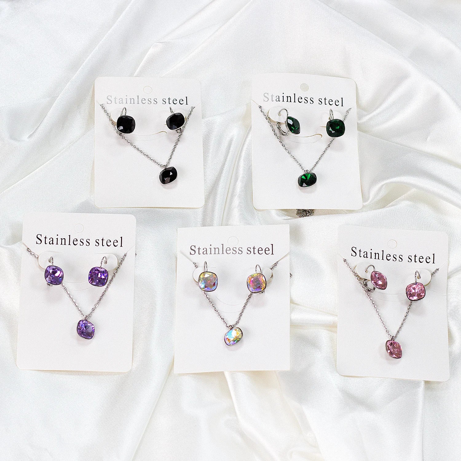 Ason Luxury 18k Gold Plated  Wholesale Colourful Zircon Stainless Steel Jewelry Set  for Women
