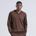 Men's 100% Cotton Brown Cable Knit Pullover Jumper Long Sleeve Textured Knit Sweater Anti-Wrinkle and Anti-Shrink for Summer