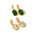 Vintage 18K Gold Stainless Steel Hoop Earrings with Elegant Emerald Green CZ Pendant Trendy Geometric Style for Weddings