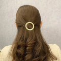 Q&Y Simple Korean  Fashion Brushed Round Moon Hairpin Hollowed-out Geometric Circle  Shiny Polished Gold Metal Alloy Hair Clips