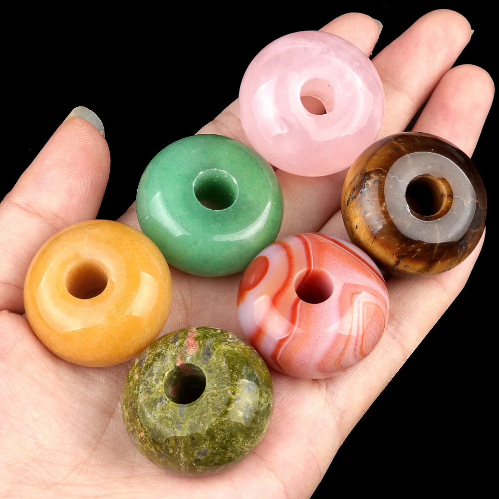 Natural Crystal Agate Stone Beads 8mm Hole 30mm Large Hole Loose Flat Beads for Crafts Lampwork Glass 8mm Hole Crystal Beads