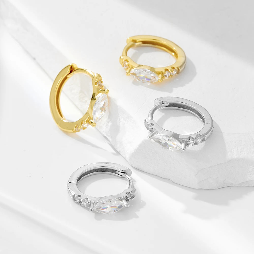Wholesale Classic 14k Gold Plated 925 Sterling Silver Post Marquise Cut Cubic Zirconia Small Huggie Hoop Earrings for Women