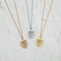 Newest Classic Style Stainless Steel Necklace Gold Plated Philodendron Leaf Frond Pendant Link Chain Gift Fashion Jewelry