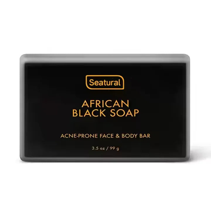Private Label Handmade Natural African Black Soap Bar Bamboo Charcoal Soap for Face Body Acne All Skin Types