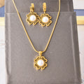 New 2pcs Pearl Flower Stainless Steel Jewelry Set Necklace Earrings 18k Gold Plated Tarnish Free Set for Women