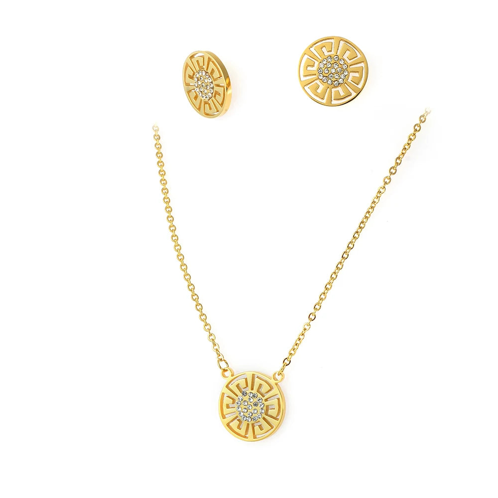 Women's 18k Gold Plated Stainless Steel Jewelry Set Zircon Pendant and Earring for Parties and Weddings