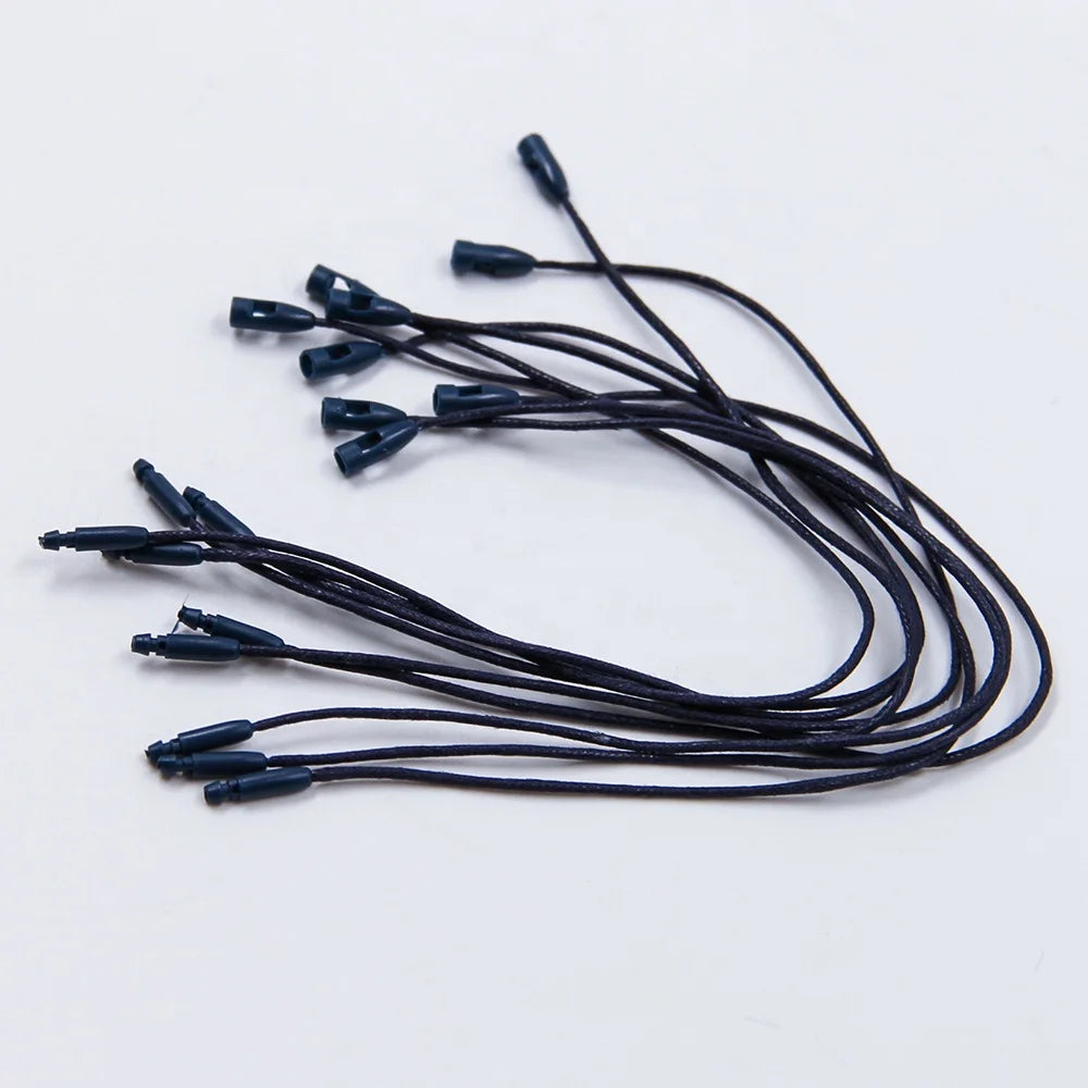 OEM Customizable Eco-Friendly PS Plastic Injection Seal Custom Garment Tags String Snap Cord Low MOQ Wholesale Shoes Bags Direct