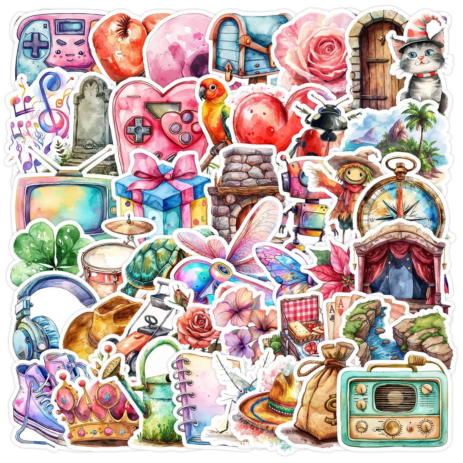 50Pcs Creative Watercolor Painting Graffiti Stickers for Luggage Book Decor Children Picture Books Sticker
