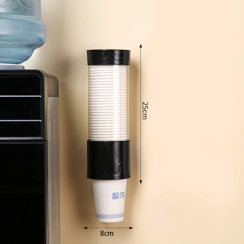 Wall Mounted Automatic Cup Remover Transparent Plastic Cup Rack with Dust Cover Water Dispenser Paper Cup Holder for Home Office