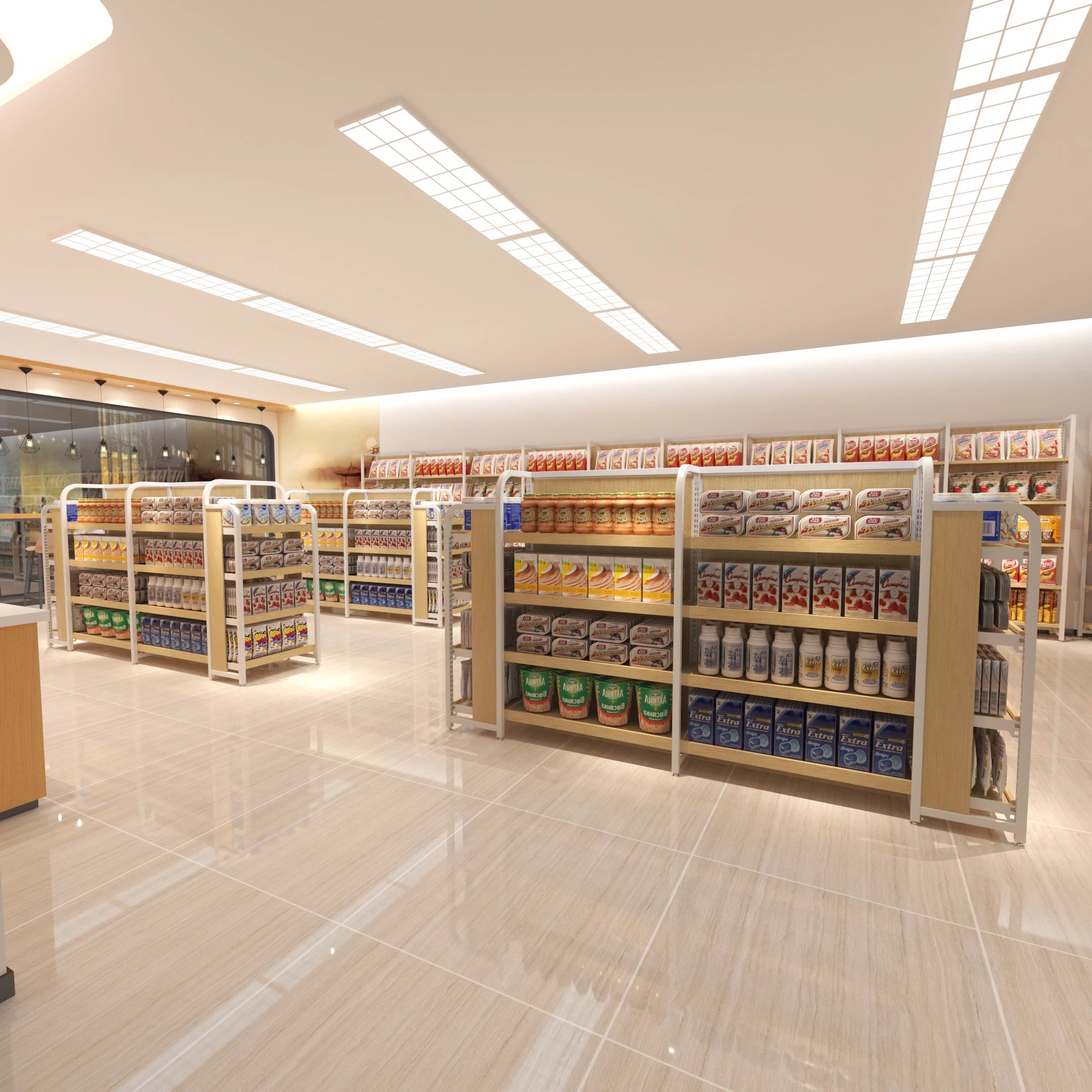 Customized Wood Supermarket Shelves Convenience Store Shelving Runda